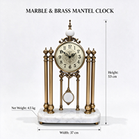Jam Meja Pendulum Marmer Logam Vintage Jam Meja Dekoratif Kuarsa Senyap Ornamen Rumah Mewah Eropa