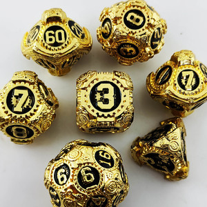 Dés de jeu de table DND TRPG en alliage de zinc, polyédriques, écologiques, durables, 7 pièces, argent poli, vert vif, engrenage creux, style steampunk - Product Image 6