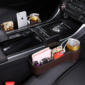 Organizador de cuero PU para hueco de asiento de coche, <span class=keywords><strong>bolsa</strong></span> de almacenamiento multifuncional con soporte para taza y carga USB - Product Image 3