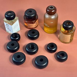 Round black 28-tooth glass bottle with flameless aromatherapy <b>diffuser</b> and wooden lid; perfume <b>diffuser</b> and essential <b>oil</b> - Product Image 1