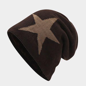 2025 automne et hiver tricoté <span class=keywords><strong>laine</strong></span> chapeau hiver Plus velours chaud grande étoile à cinq branches pull chapeau hommes en plein air chapeau décontracté - Product Image 1