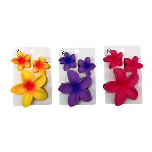 Set di 3 fermagli per capelli a fiore bicolore opachi NZ, 6 cm, in plastica, stile casual da donna, alta qualità, confezione in cartone - Product Image 1