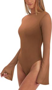 Flare manches longues en maille une pièce collants col rond combinaisons pour femmes combishorts - Product Image 4