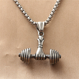 Men's Stainless Steel <b>Dumbbell</b> Pendant Necklace Retro Fitness Weightlifting Charm 190176 - Product Image 4