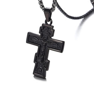 Collar de Cruz de <span class=keywords><strong>Jesús</strong></span> de Acero Inoxidable para Hombre, Cadena Figaro Inspirada en la Biblia Sagrada Ortodoxa Rusa - Product Image 2