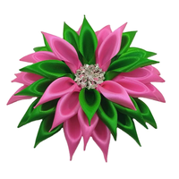 Broche en satin Kanzashi plaqué argent avec perles roses et vertes, bijoux pour femmes, cadeau de fête de mariage