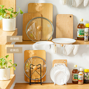 Multi Functional Kitchen <b>Pot</b> <b>Lid</b> Rack 4 Layers Black And White Storage Shelf For Kitchenware Drainer Utensil Holder - Product Image 4
