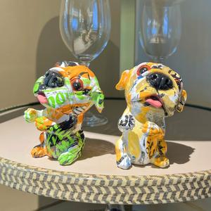 Nouvelle sculpture artisanale en résine époxy de style nordique créative et colorée, tête de chiot croquée, ornement artistique pour salon, maison, porche, télévision - Product Image 1