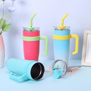 Vaso Térmico de Doble Pared para Coche Ice Bully con Asa, 40oz, Tapa, Pajita, Antideslizante, OEM, Marca Personalizada, ODM - Product Image 4