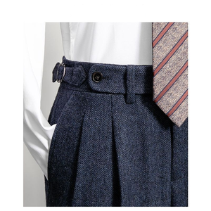 <span class=keywords><strong>Pantalon</strong></span> formel <span class=keywords><strong>homme</strong></span> OEM ODM 2026 en velours côtelé de <span class=keywords><strong>laine</strong></span> léger, taille mi-haute, coupe droite ajustée, double plissé - Product Image 4