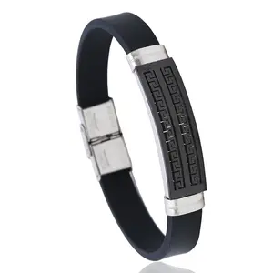 GJB251 Nhà Máy Nhà Cung Cấp Giá Rẻ Chất Lượng Cao 316l Thép Không Gỉ Cao Su Cổ Điển Trang Sức Bangle Cuff Bracelet Silicon