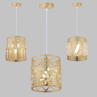 Prix usine Jaune Plaqué Métal Moderne Lustre E27 Métal Cristal Or Pendentif Lumière Fer Cuisine Îlot Plafond Éclairage