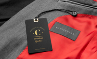 Étiquettes volantes en relief personnalisées de luxe 800Gsm autocollants en carton noir étiquettes de vêtements pour vêtements