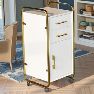 Chariot de coiffure en acier inoxydable noir et or avec support pour sèche-cheveux, 3 tiroirs, facile à déplacer et personnalisable - Product Image 5