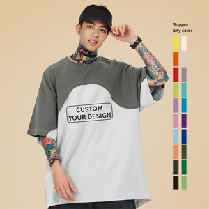 Green Dimple Custom Logo Colorblock Tshirt Cut And Sew Pullover Cotton T <strong>shirt</strong> Oversized <strong>Patchwork</strong> Two Tone T <strong>shirt</strong> Men - Product Image 1