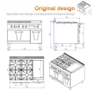 专业燃气灶4燃烧器炉灶和24英寸带2个烤箱的全平烤盘 - Product Image 6