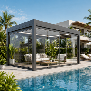 Pergola motorisée extérieure en alliage d'aluminium avec stores orientables, auvent motorisé, pour cour, jardin, véranda, villa moderne, grand pavillon, gris - Product Image 3