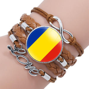 Design europeo bandiera nazionale del paese Infinity Love braccialetti in pelle marrone avvolgente braccialetto di moda del produttore - Product Image 5