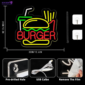 Insegna al Neon Personalizzata per <span class=keywords><strong>Hamburger</strong></span>, Arte Murale LED con <span class=keywords><strong>Hamburger</strong></span> e Patatine Fritte |   Arredamento Estetico per Fast Food, Cucina Domestica, Caffè e Ristoranti con Telecomando - Product Image 3