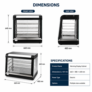 Vitrina Eléctrica Calentadora de Alimentos con Vidrio Templado y 3 Niveles para Panadería, Cafetería y Bar de Snacks - Product Image 3