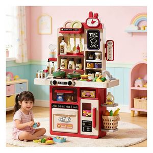 Table de cuisine pour enfants avec robinet, four, armoire et accessoires – Apprentissage ludique et créativité pour salle de jeux intérieure - Product Image 3