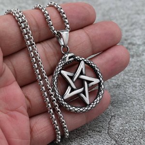 Yunnique Stainless Steel Men's Pendant Viking <b>Snake</b> Pentagram Charm Star Shape Geometric Asymmetry Themed Jewelry Gift Clothing - Product Image 3