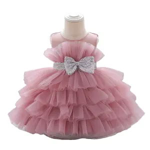 One-year-old Baby's Dress Little Girl's Pompadour Skirt with Bow Gauze Cake Princess Costume Wedding Flower Girl Dress Full 2000
