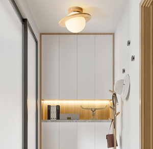 Plafonnier japonais en bois massif pour porche couloir plafonnier créatif nordique pour balcon petite <span class=keywords><strong>boule</strong></span> de verre ronde plafonnier lampes de cuisine - Product Image 4