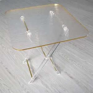 Factory Wholesales New Model Acrylic Folding Table With Gold Edge Transparent Folding Table