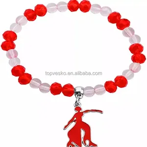 Red Beads Dance Girl Enamel Charm Bracelet Greek letter Sorority Lady Jewelry