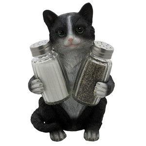 Décoratif Noir et Blanc Kitty <span class=keywords><strong>Chat</strong></span> Salière et Poivrière En Verre Ensemble avec Support Figurine dans Chaton Statues et Sculptures et Pour Animaux De Compagnie - Product Image 1