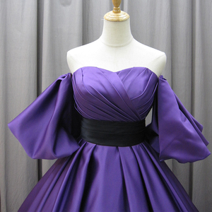 Robe de soirée en satin violet sur mesure, coupe trapèze, pour hôte, robe de soirée formelle Mz0035 - Product Image 5