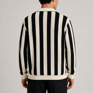 Pull <span class=keywords><strong>Polo</strong></span> <span class=keywords><strong>Homme</strong></span> Tricoté à Rayures avec Logo Lettre Personnalisé – Haut Tricot Style Maillot de Foot - Product Image 3