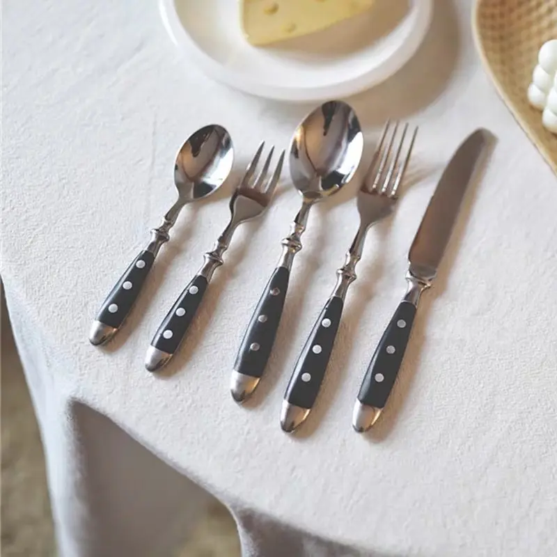 Роскошный Королевский черный набор посуды из нержавеющей стали, набор столовых приборов, нож, вилка, ложка, столовые приборы