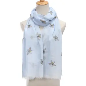 breathable soft fashion custom printed bees polyester female women spring autumn winter silk scarf