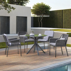 Juego de mesa de comedor de cuerda de aluminio de diseño moderno de lujo de 5 piezas para Hotel y jardín Patio Café Comedor al aire libre - Product Image 3