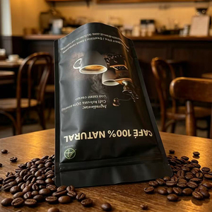 Custom Printed Food Bag Black Matte Pouches With Gold Print For Coffee Powder Packaging - Product Image 3