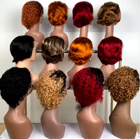Perruques Courtes Pixie 13x4 en Cheveux Humains Vierges Indiens Alignés avec les Cuticules, 100% Naturels, pour Femmes Noires – Vente en Gros