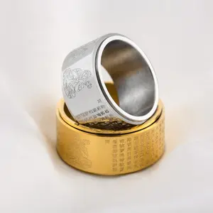 Anel budista de aço inoxidável, anel de aço inoxidável banhado a ouro 18k feito sob encomenda da da moda