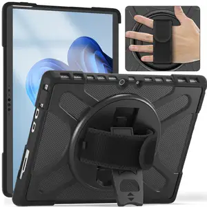 For Microsoft Surface Pro 8 13 Inch Heavy Duty Hybrid Rugged 360 Rotating Hand Strap Fold Kickstand Tablet Protective Case Cover