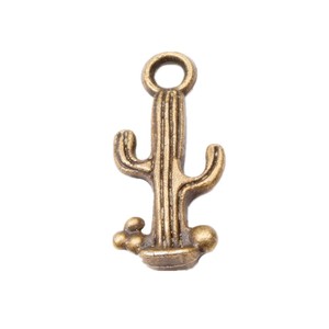 Colgante de <span class=keywords><strong>cactus</strong></span> Saguaro acanalado de aleación de zinc, color bronce plateado antiguo, con un solo anillo, para bodas en el desierto y como amuletos de vino - Product Image 3