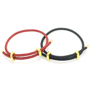 Red And Black Braided Rope <b>Bracelet</b> 3Mm <b>Adjustable</b> Gold Beaded Couple Jewelry Unisex Gift - Product Image 4