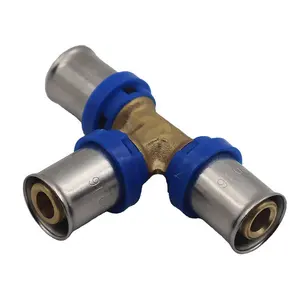 CE approved brass thread press fitting equal tee with s.s cover
