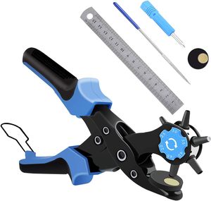 Hole Punch Plier <b>Set</b>, Revolving Punch Hole <b>Tool</b> Kit With Punch Plier, Ruler, Grinding Rod, Plastic Hammer - Product Image 3