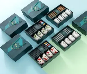 Коробка с принтом, крафт-бумага, упаковка, набор мисок для риса, Подарочная коробка с крышкой