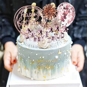 Set di 24 Decorazioni per <span class=keywords><strong>Torta</strong></span> di <span class=keywords><strong>Compleanno</strong></span> Palloncini Stelle Scritte 'Happy Birthday' Topper per Cupcake Matrimonio e Ventagli Decorativi - Product Image 2