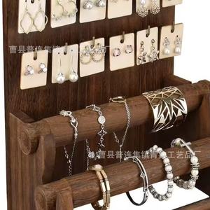 Wooden Jewelry Display Rack With Bracelet Holder <b>Desktop</b> Storage Organizer For Earrings And Bangles 5 Tier <b>Shelf</b> - Product Image 4