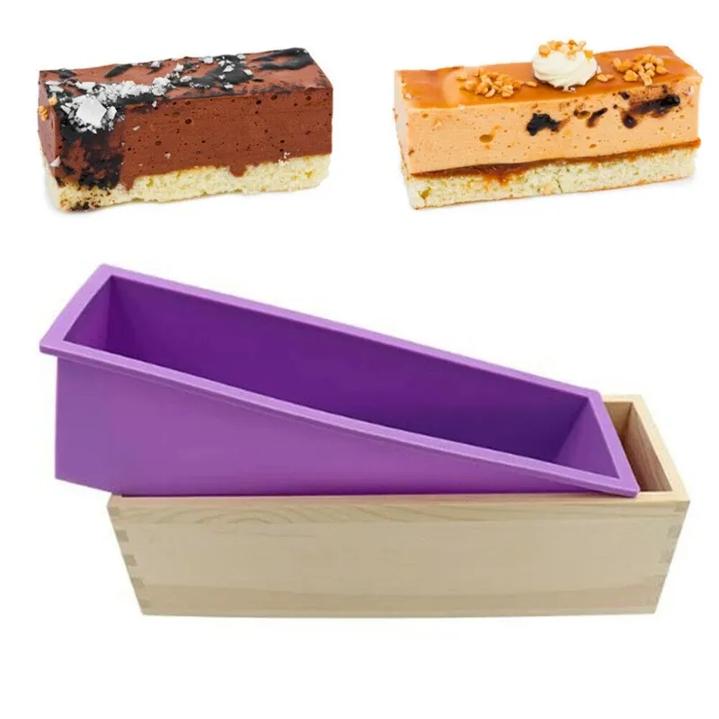 0.9kg 1.2kg Silicone Soap Mold Kitchen Tools Rectangular DIY Handmade Tool Baking Toast Cake Loaf Mold with Wooden Box