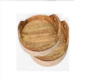 Ensemble de plateaux de service en bois personnalisés avec poignée pour servir des légumes, des fruits et des aliments de style indien en deux pièces - Product Image 1