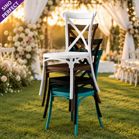 Chaises en résine plastique durables personnalisables pour événements de mariage, chaises modernes de luxe blanches à dossier croisé, vente en gros